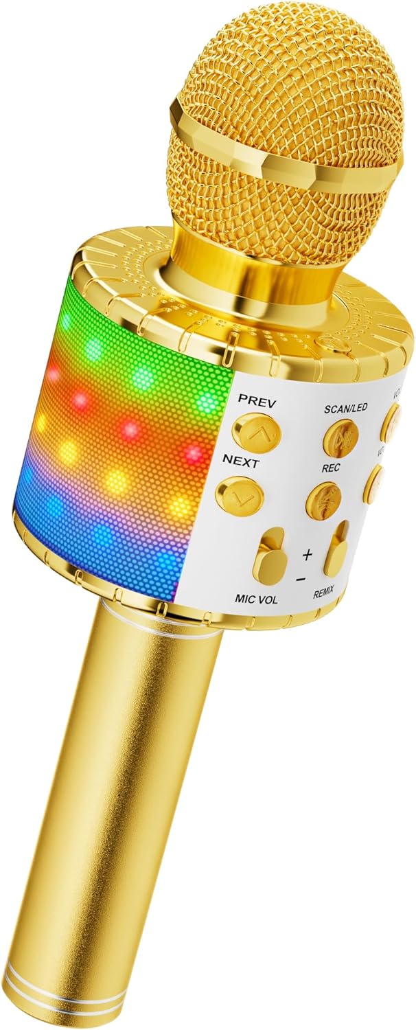 Magic Sing LED Karaoke Mikrofon Kinder, Drahtloses Bluetooth Spielzeug ab 3-12 Jahre Geschenk Mädche