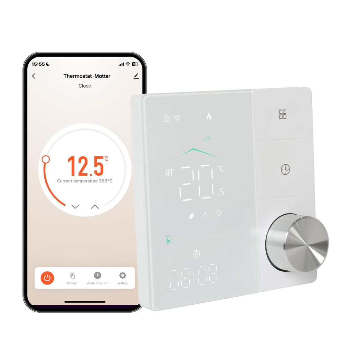 VEXA Programmierbarer Smart Thermostat WiFi/Matter mit Drehknopf zur Boilersteuerung | Steuerung per