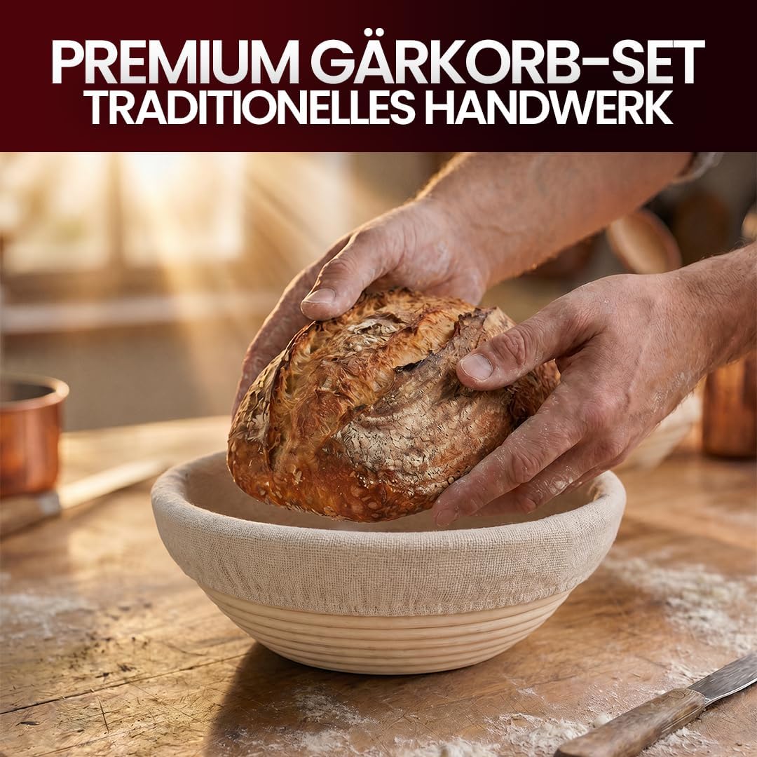 GUSSKÖNIG Gärkörbchen Rund 21 cm aus Rattan – Brot Gärkorb für Sauerteig, atmungsaktiv & natürlich,