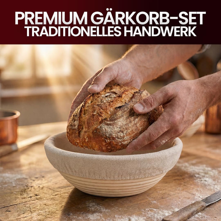 GUSSKÖNIG Gärkörbchen Rund 21 cm aus Rattan – Brot Gärkorb für Sauerteig, atmungsaktiv & natürlich,