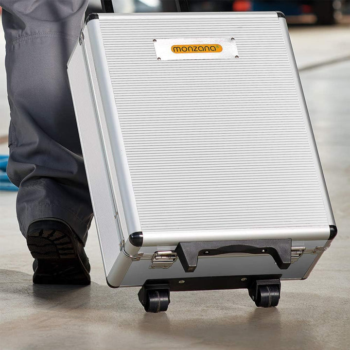 MONZANA® 1050 tlg. Werkzeugtrolley CrV-Stahl Werkzeugkoffer Aluminiumkoffer mit Rollen Teleskopgriff