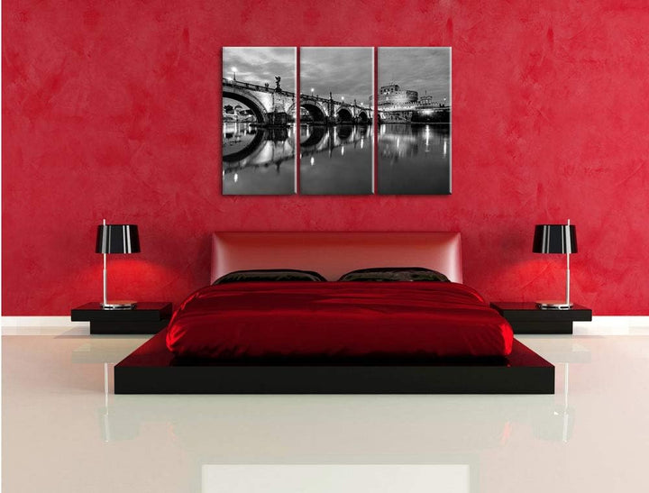 Pixxprint Nachtansicht von S. Angelo-Brücke als Leinwandbild/Grösse: 3 Teilig (120x80) cm/Wandbild/K