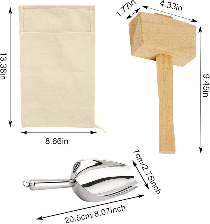 2 Stück Lewis Taschen und 1 Stück Eisschlägel Set - Wiederverwendbare Leinwand Crushed Ice Bags mit
