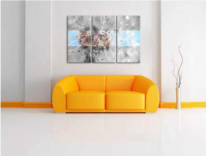 Tropfen an Pusteblume abstrakt schwarz/weiss 3-Teiler Leinwandbild 120x80 Bild auf Leinwand, XXL rie