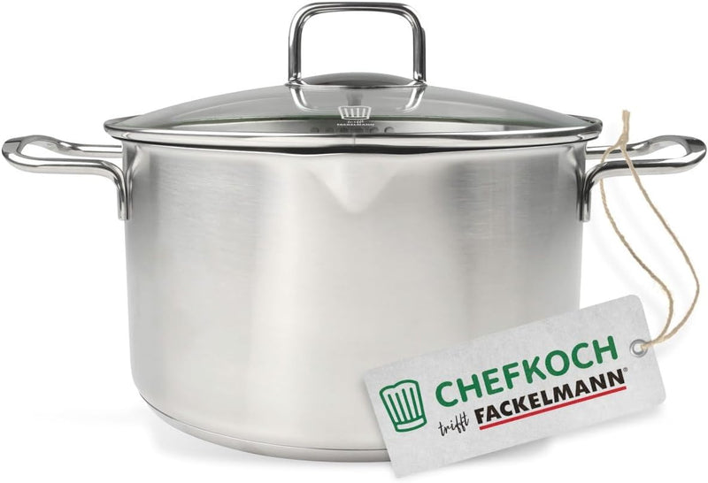FACKELMANN Chefkoch Topf Ø24 cm München aus Edelstahl – Hochwertiger Kochtopf Ausschüttfunktion – Fü
