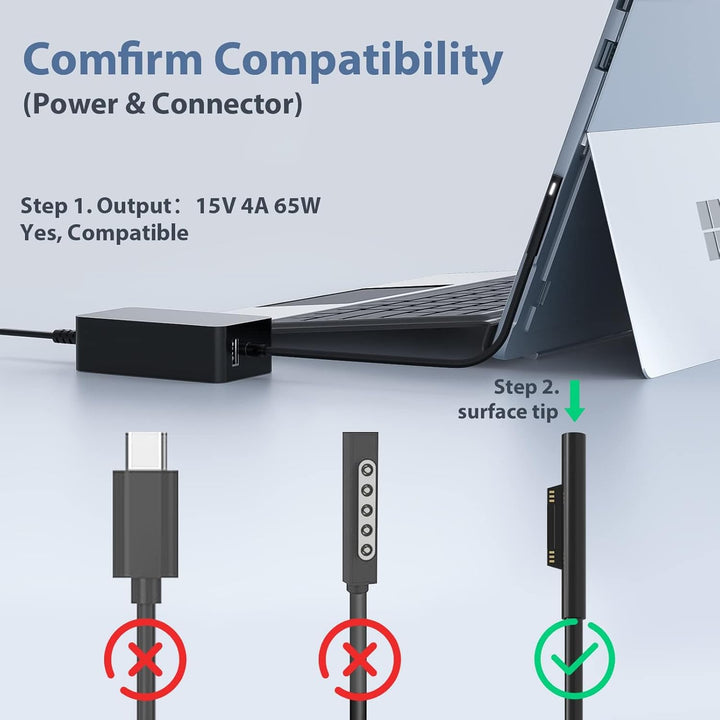 65W Surface Ladekabel 15V 4A Microsoft Ladegerät Netzteil für Surface Pro 11/X/10/9/8/7/ 7+/6/5/4/3,