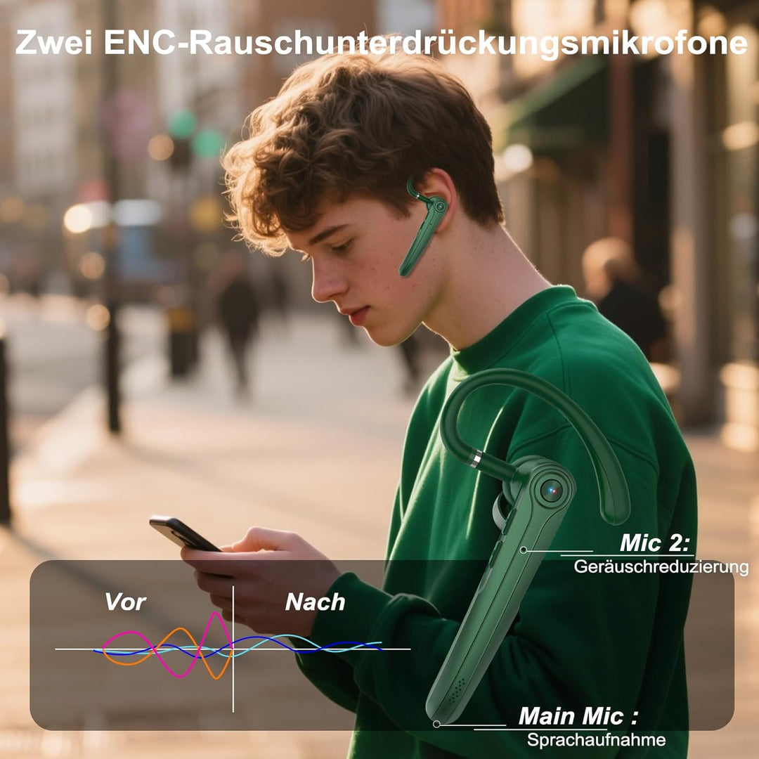 Bluetooth Headset V5.4 Wireless Freisprech Telefon mit CVC 8.0 und ENC Dual Mikrofon, Bluetooth Ohrh
