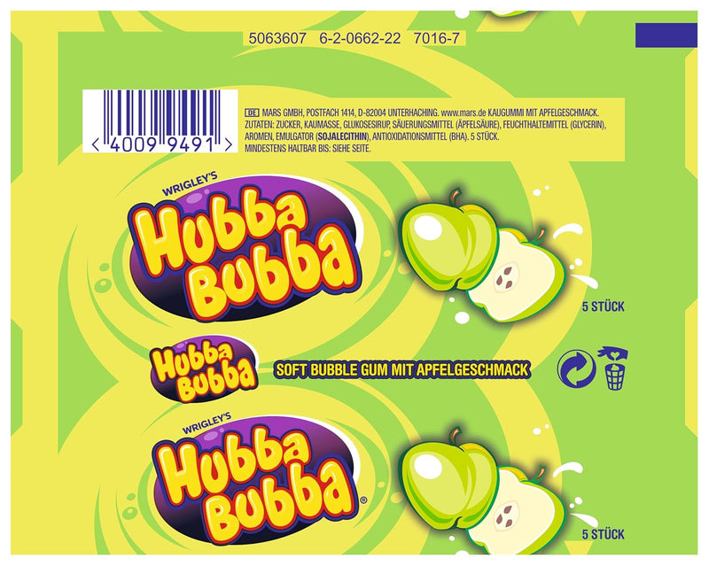 HUBBA BUBBA Kaugummi Mix Apfel & Erdbeere (2x10) 20 Packungen 5 Kaugummi pro Pack Süssigkeiten Fruch