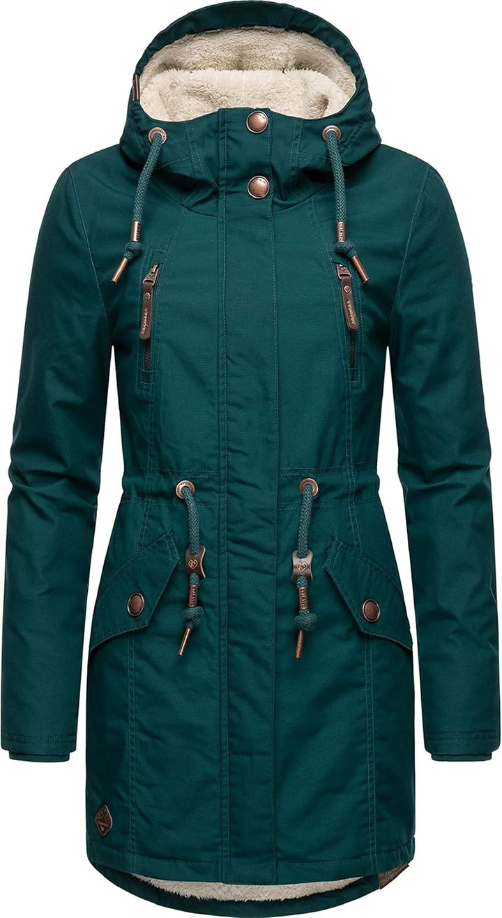Ragwear Damen Mantel Lange warme Winterjacke mit Teddyfell-Kapuze Elsie Intl XS-5XL 3XL Dark Green22