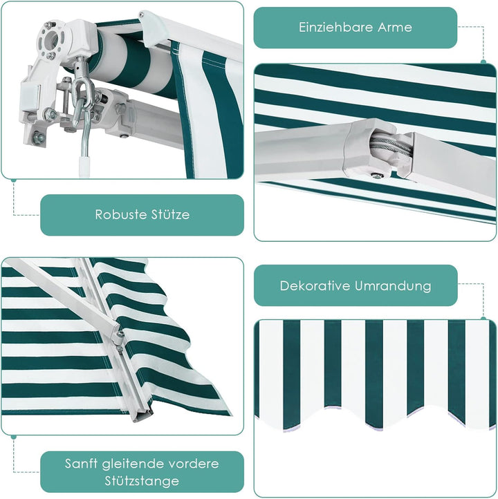 RELAX4LIFE Einziehbare Markise 2,5 x 2m, Gelenkarmmarkise mit Handkurbel, Sonnenmarkise Winkel- & Br