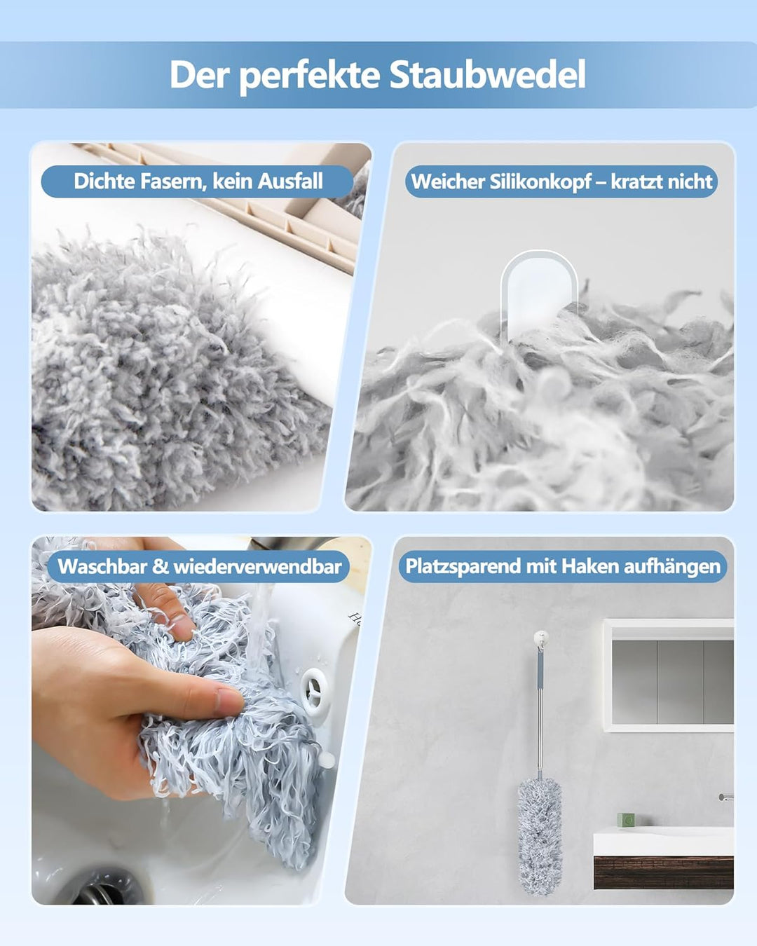 Staubwedel Teleskop Waschbar Duster (Grey, 7PCS), 7PCS