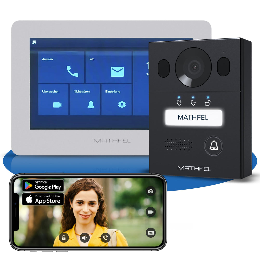 Mathfel 2 Draht Bus WLAN Video Türsprechanlage für 1 Teilnehmer, 1x 7 Zoll WLAN Monitor, Anthrazit K