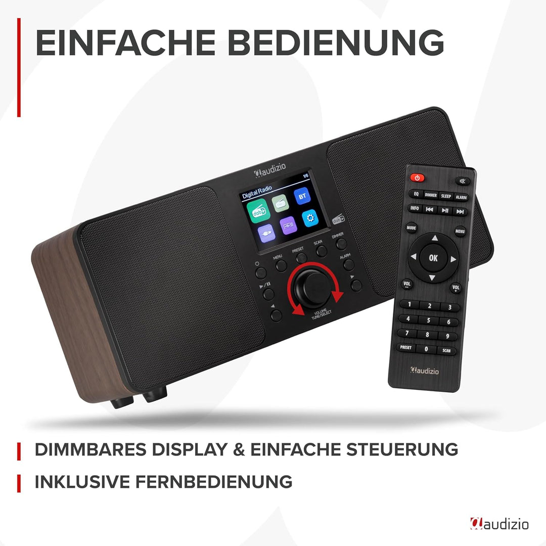 Audizio Genua DAB Radio mit Bluetooth – Stereo DAB Plus Radio mit Fernbedienung, 60 Speicherplätze,