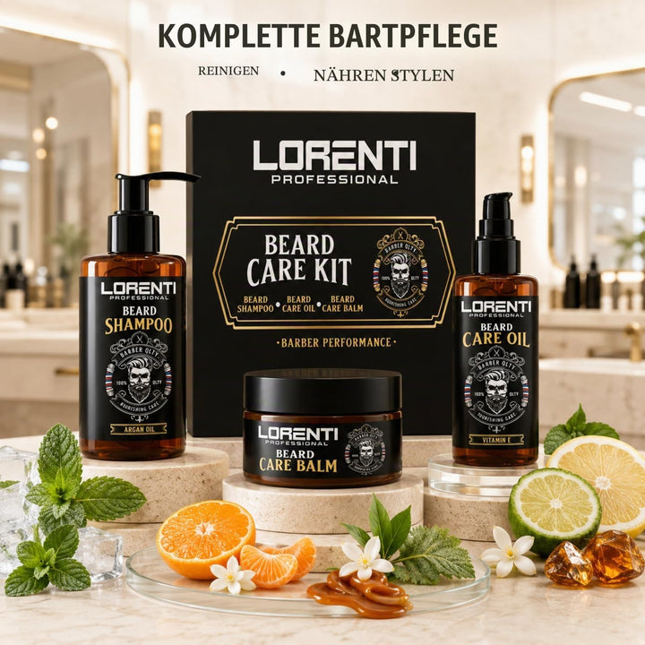 LORENTI TOKYO &amp; SEOUL Argan Barber Bartpflege &amp; Styling Set - Bart Care Kit mit Bartöl, Bartshampoo