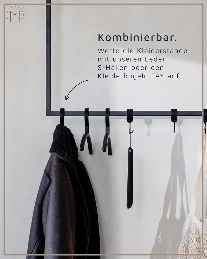 Metallbude Kleiderstange RUBI Schwarz - Eckige Garderobe mit Deckenmontage - Kratz-, Stoss- & Schlag