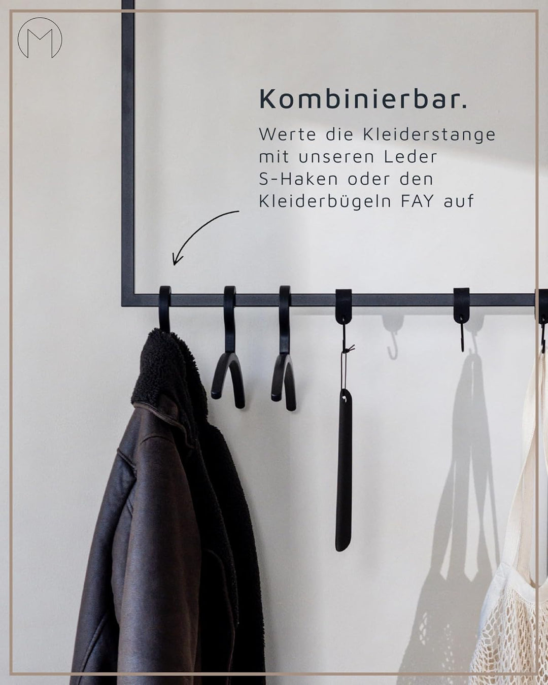 Metallbude Kleiderstange Rubi Cashew - Eckige Garderobe mit Deckenmontage - Kratz-, Stoss- &amp; Schlagf