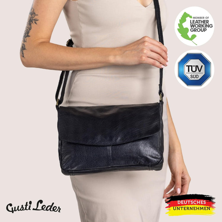 Gusti Handtasche Leder - Maisie Damen Handtasche Schultertasche Umhängetasche Ledertasche klein Schw