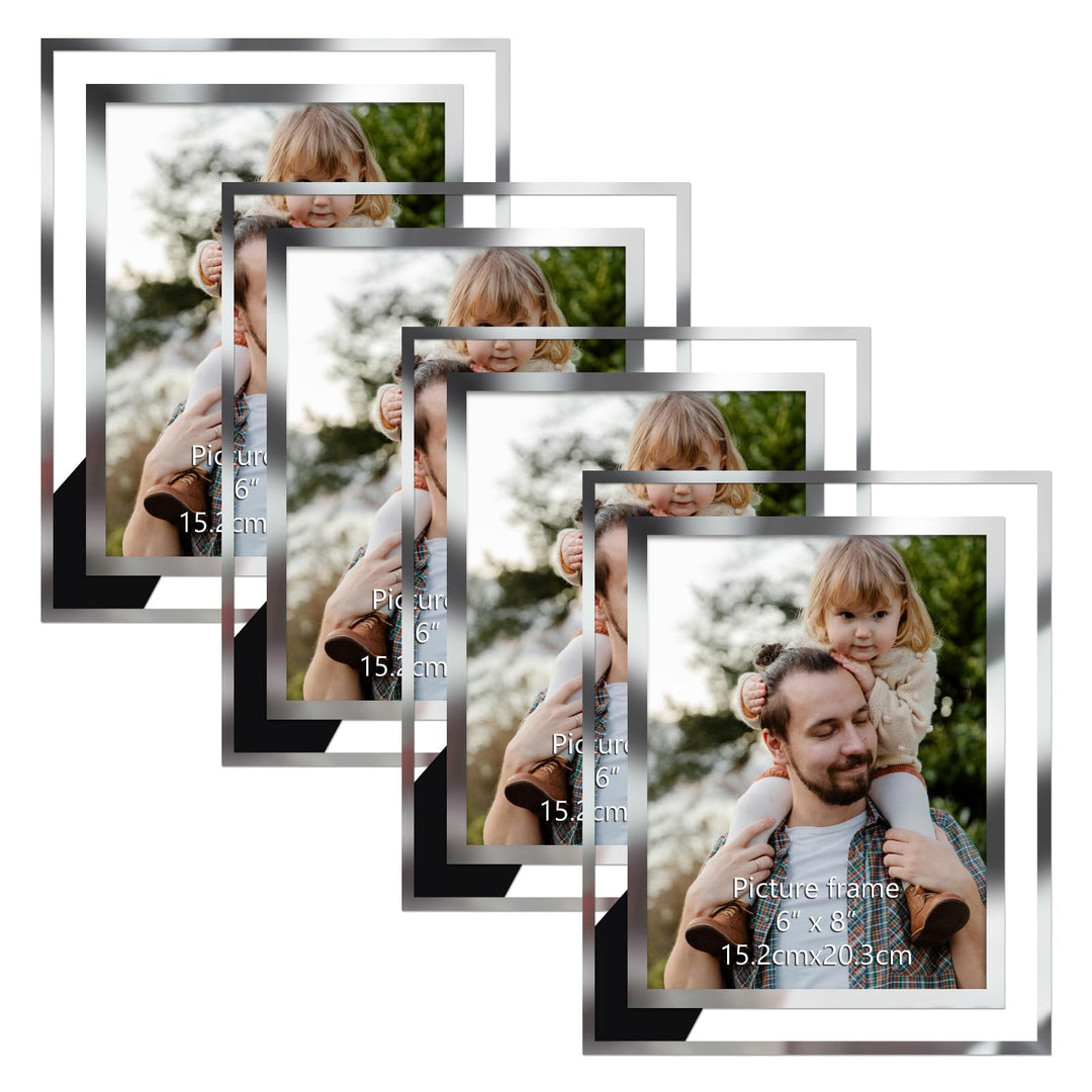 Hoikwo 4er-Set Bilderrahmen 15x20 cm Glas, Fotorahmen Silber für 20x15 cm Fotos und Bilder, Glasfoto