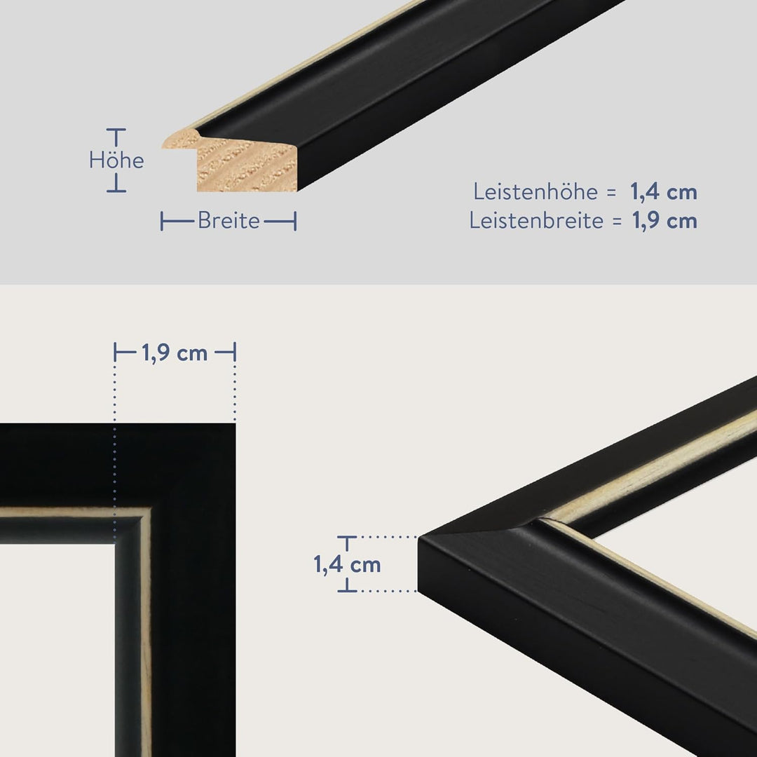 WANDStyle Bilderrahmen Landhaus Stil 30x42cm DIN A3 I Farbe: Schwarz I Fotorahmen I Holzbilderrahmen