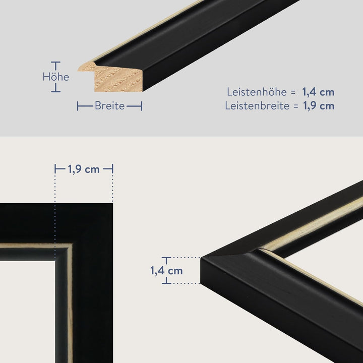 WANDStyle Bilderrahmen Landhaus Stil 30x42cm DIN A3 I Farbe: Schwarz I Fotorahmen I Holzbilderrahmen