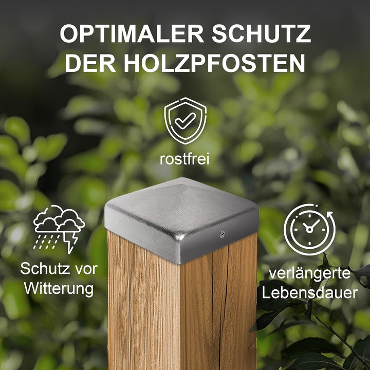 h2i Pfostenkappe | Stahl verzinkt | 101 x 101 mm | 10 Stück | Eckige Abdeckkappe für Garten Holzpfos