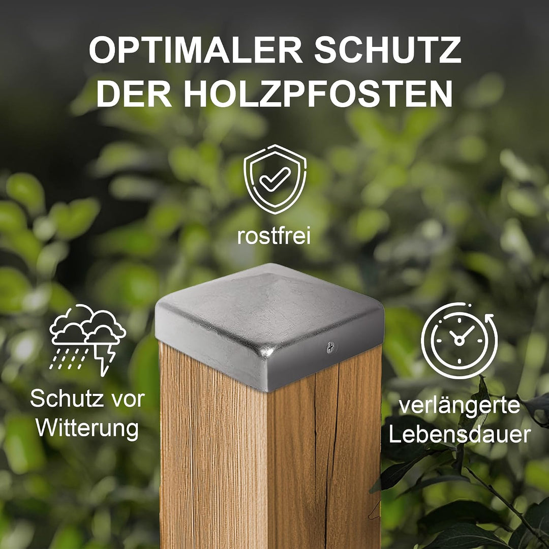 h2i Pfostenkappe | Edelstahl | 71 x 71 mm | 5 Stück | Eckige Abdeckkappe für Garten Holzpfosten Pfos
