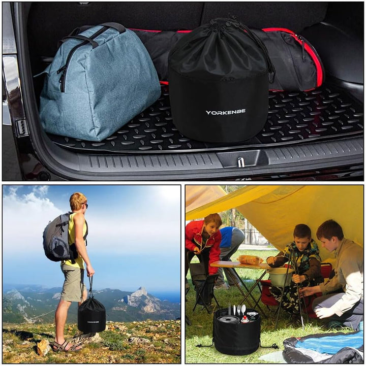 Yorkenbe Camping-Kochgeschirr-Tasche, hohe Kapazität, Camping-Geschirr, Aufbewahrungstasche, Kordelz