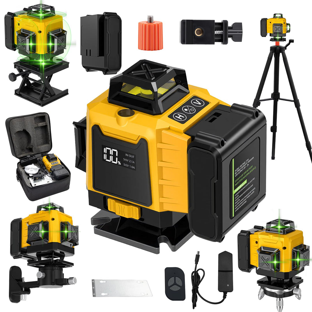 Kreuzlinienlaser mit Stativ, 16 Line Laser Level, 4 x 360 ° Laser Wasserwaage mit Akku, Fernbedienun