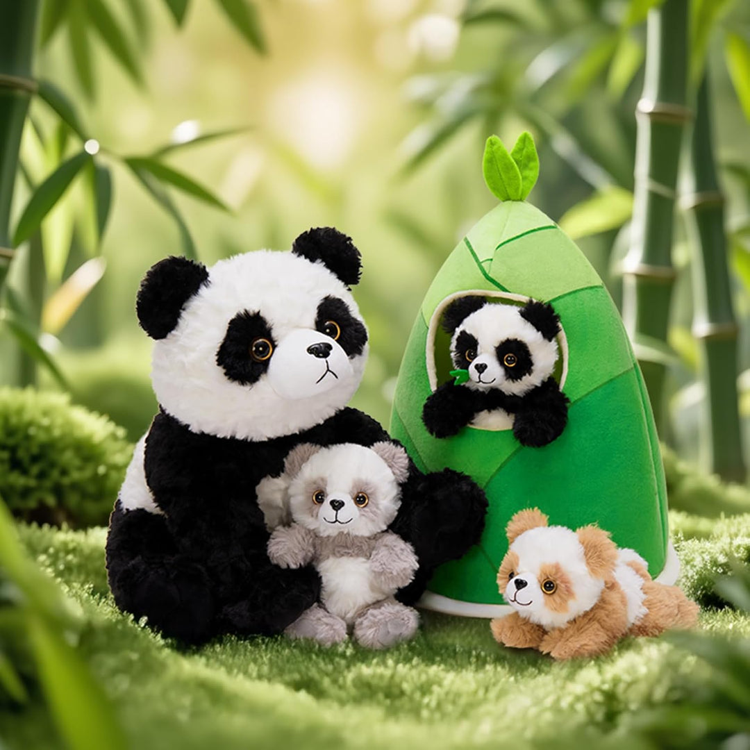 MorisMos 4 stücke Panda Kuscheltier im Bambus Tasche, gross riesen Panda Stofftier Plüschtier XXL, P