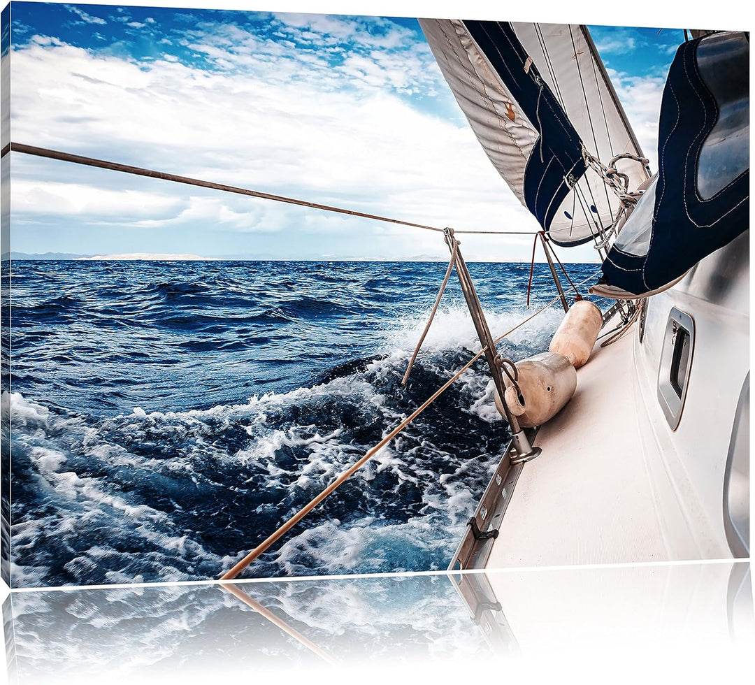 Pixxprint Die weissen Segel der Yacht als Leinwandbild/Grösse: 100x70 cm/Wandbild/Kunstdruck/fertig