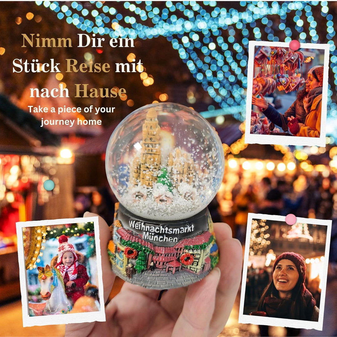 2er Set süsse Souvenir-Schneekugeln Weihnachtsmarkt München in 2 Grössen | Christkindlmarkt | Durchm