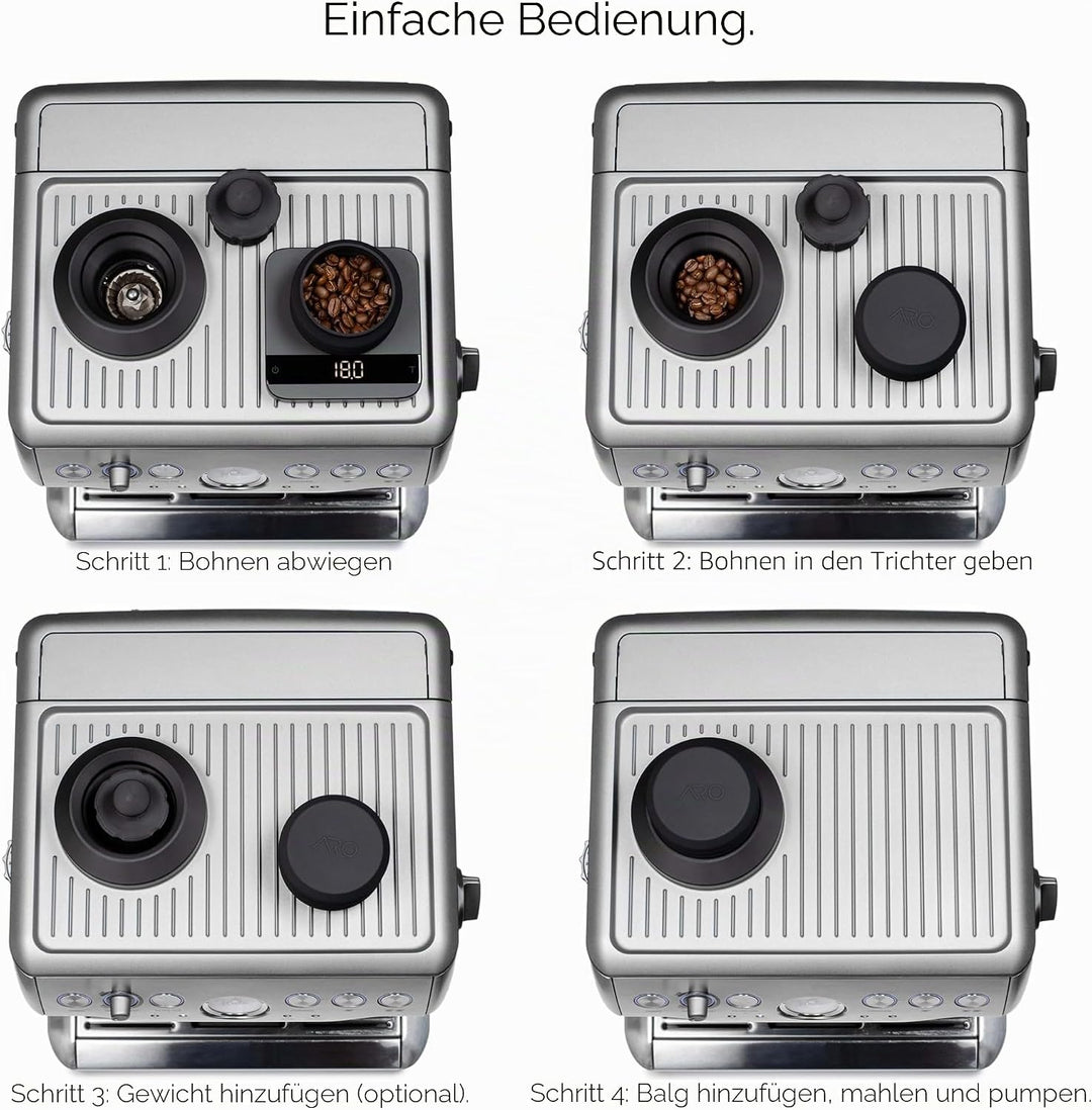 ARO Espresso™ Einzeldosis-Trichter mit Silikonbalg und Anti-Popcorn-Gewicht, kompatibel mit Breville
