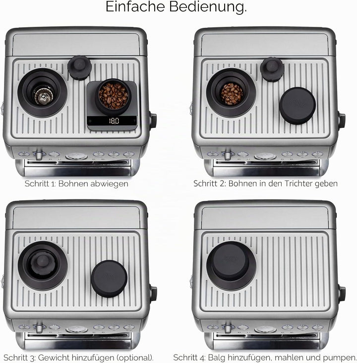 ARO Espresso™ Einzeldosis-Trichter mit Silikonbalg und Anti-Popcorn-Gewicht, kompatibel mit Breville