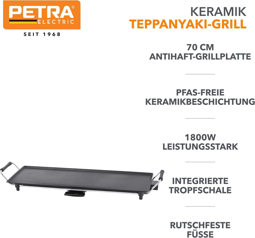 Petra Teppanyaki-Grill – Elektrische Plancha aus Keramik, 70 cm Antihaft-Grillplatte, PFAS-freie Ker