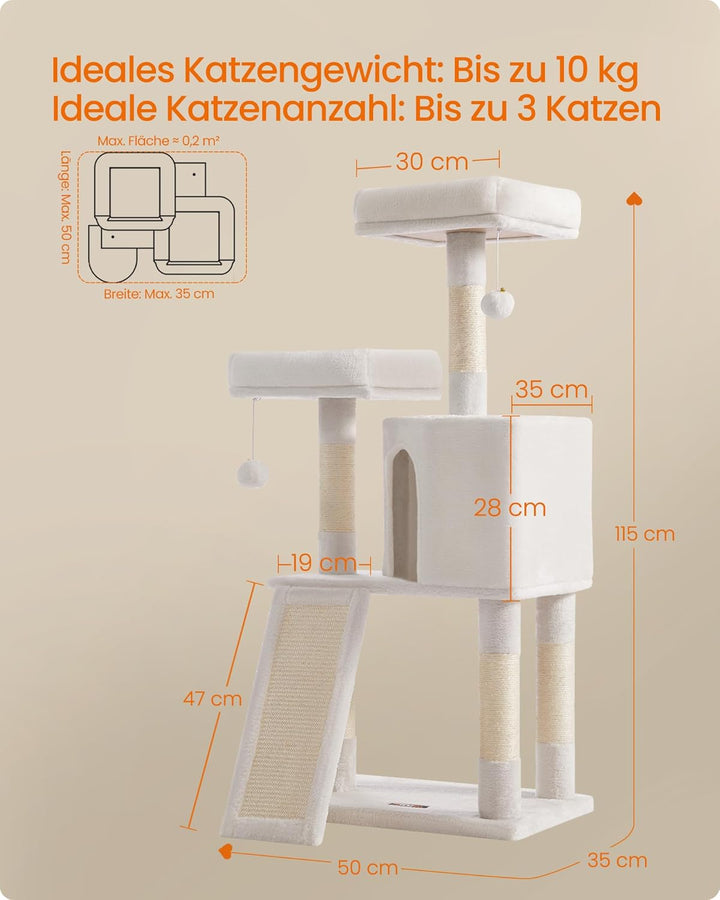 Feandrea Kratzbaum, Katzenbaum, 115 cm, Kratzbrett, cremeweiss PCT141W02 Cremweiss 50L x 35B x 115H