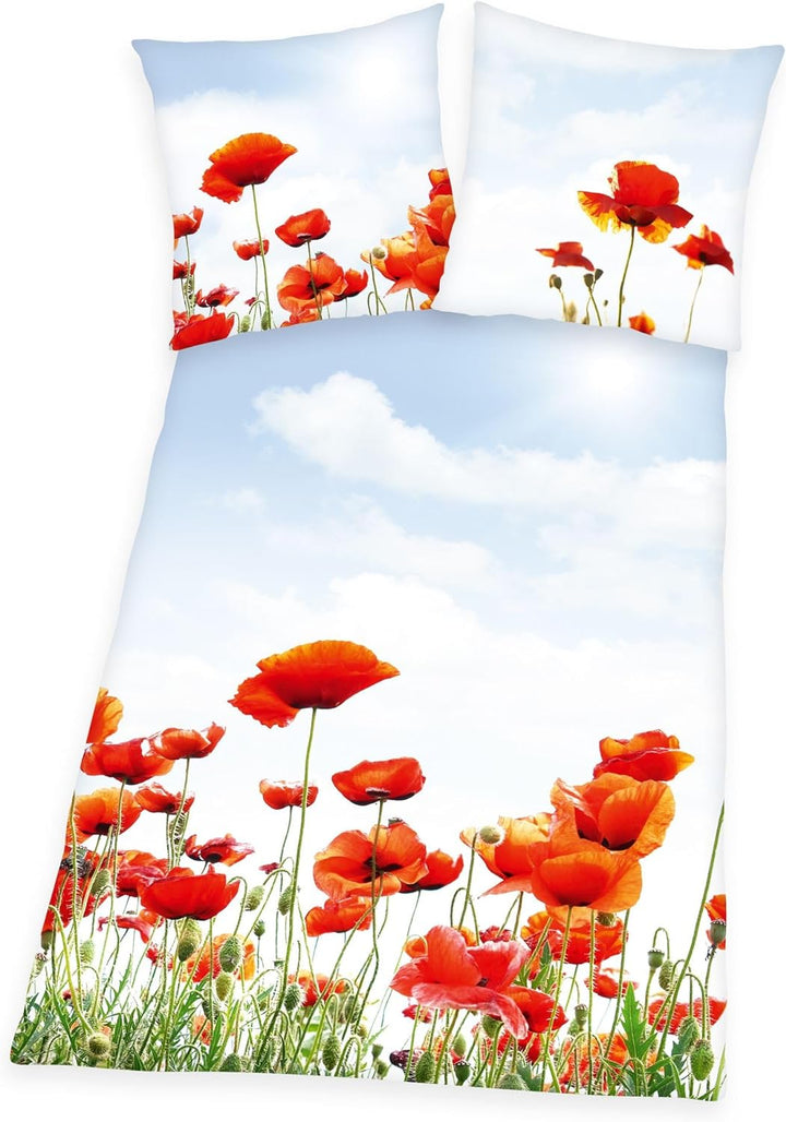 Klaus Herding GmbH Bettwäsche Set 2 TLG. Mohnblumen 135 x 200 cm 100% Baumwolle