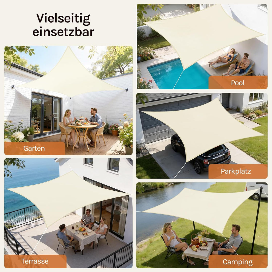 WOLTU Sonnensegel Quadrat 2x2m Creme wasserabweisend Sonnenschutz Polyester Windschutz mit UV Schutz