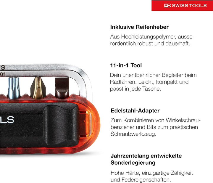 PB Swiss Tools Fahrrad Multitool PB 470 | 100% Swiss Made | Multitool Werkzeug mit Bits, Winkelschra