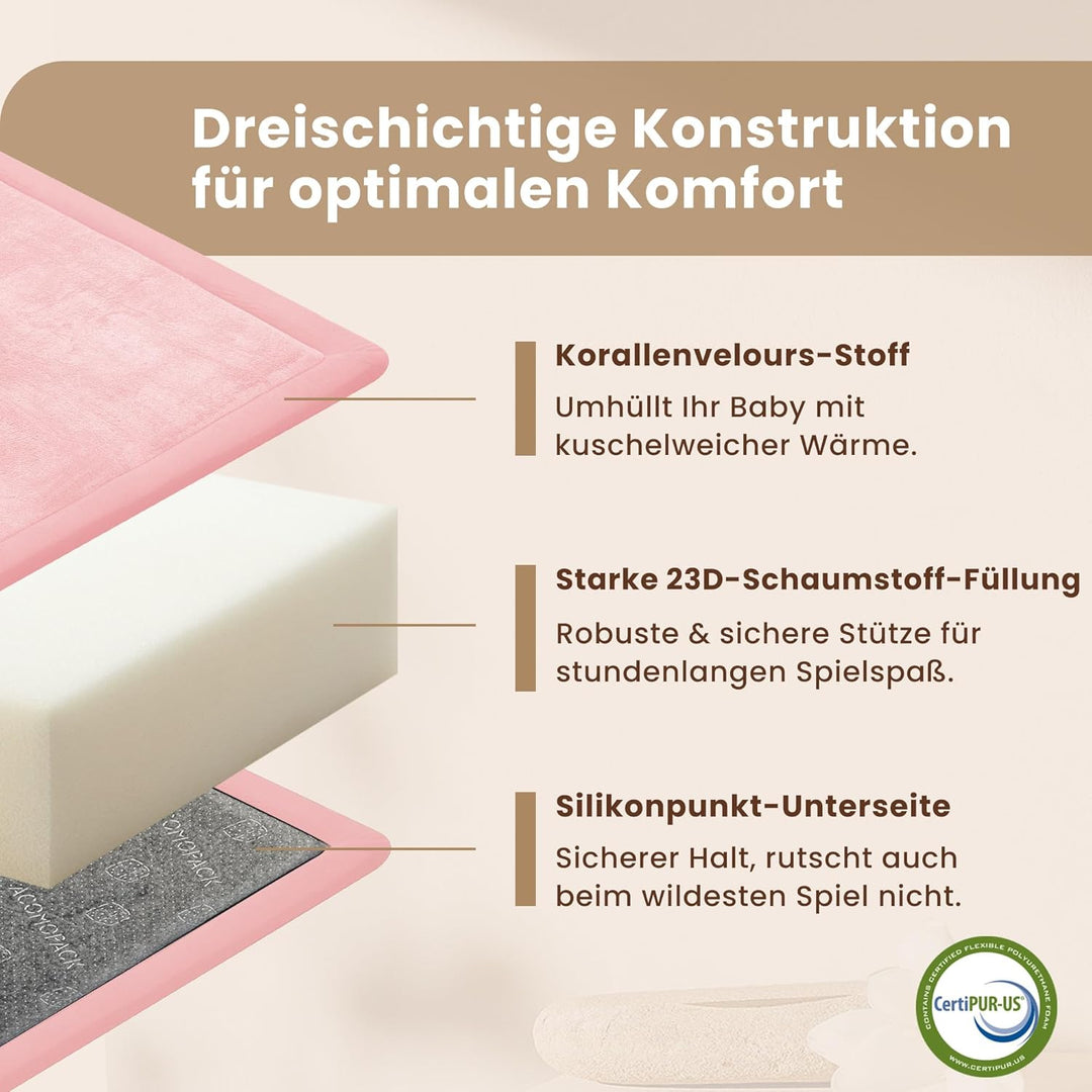 ACOMOPACK Baby Spielmatte aus 3,5 cm dickem Memory-Schaumstoff, 180x 200 cm, Kinder Laufstallmatte f