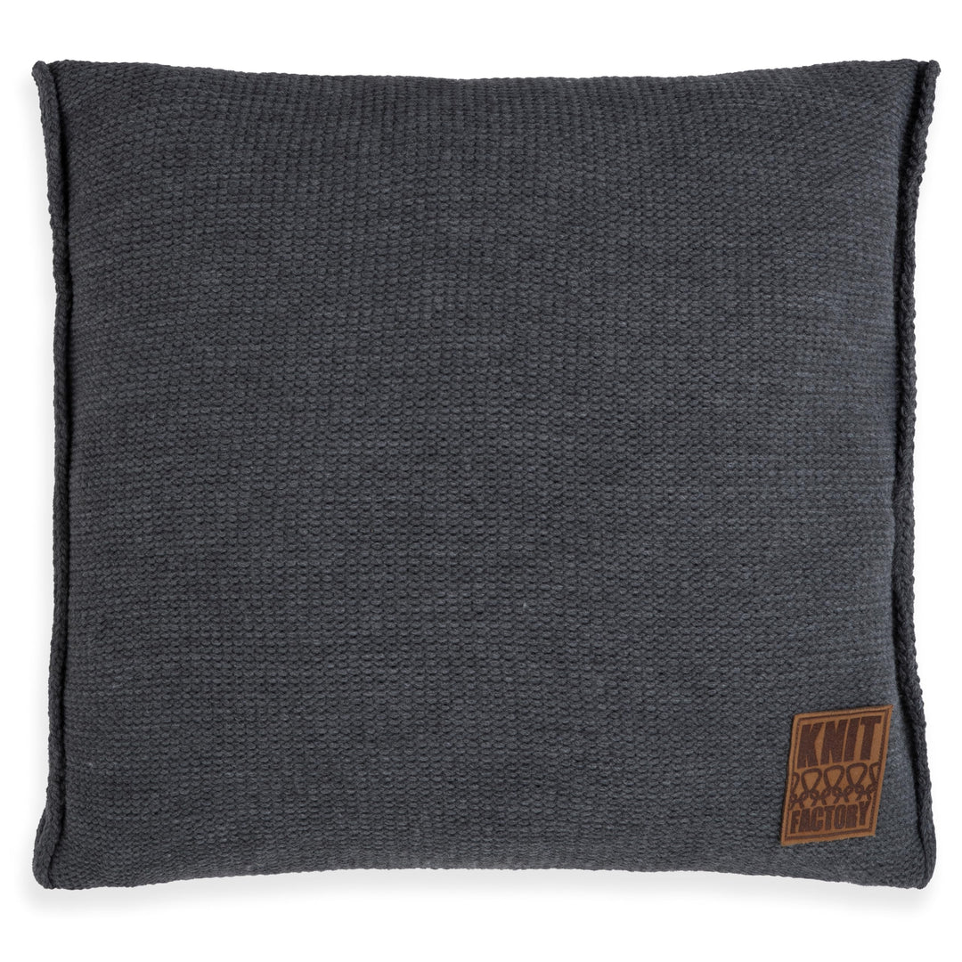 KNIT FACTORY - Uni Zierkissen - Quadratische Sofa Kissen - Anthrazit - Gestrickter Dekokissen - Couc