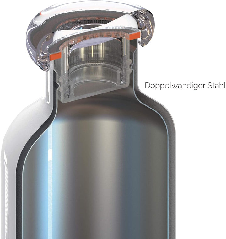 Guzzini - On The Go, ENERGY L Thermosflasche, Trinkflasche Edelstahl - Silber, Ø 8 x h24 cm | 750 cc