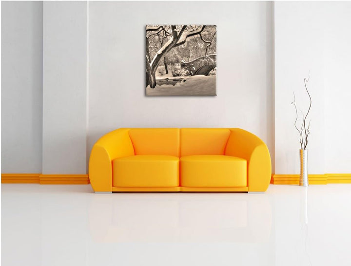 Pixxprint Central Park New York Schwarz/Weiss, Format: 70x70 auf Leinwand, 70x70