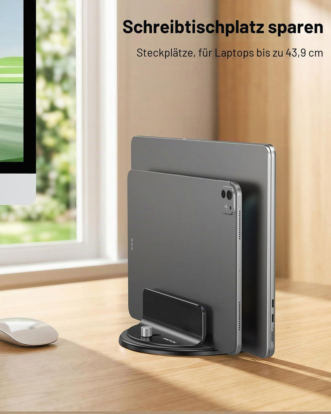 OMOTON 360° Drehbarer Vertikaler Laptop Ständer, 2 Slot Aluminium Laptop Halter mit Taktilem klick,