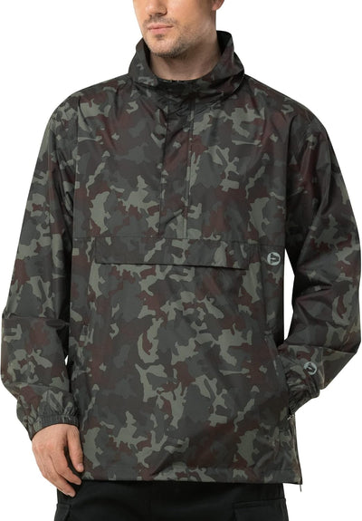 Outdoor Ventures Herren Regenjacke Wasserdichter Pullover mit Kapuze Packbare Reflektierende Jacke L
