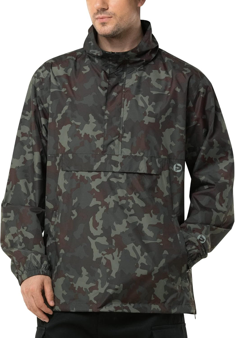 Outdoor Ventures Herren Regenjacke Wasserdichter Pullover mit Kapuze Packbare Reflektierende Jacke L