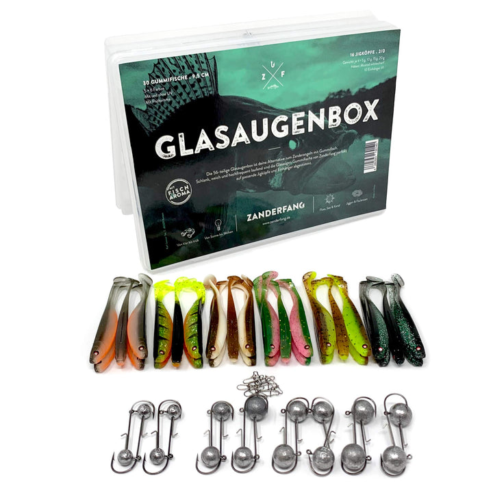 Zanderfang Gummifisch Box - Gummifische mit Jigkopf zum Zanderangeln mit Gummifisch - 30 Zander Gumm