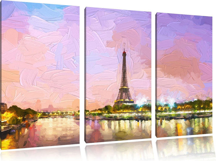 Pixxprint Eifelturm Paris bei Nacht als Leinwandbild/Grösse: 3 Teilig (120x80) cm/Wandbild/Kunstdruc