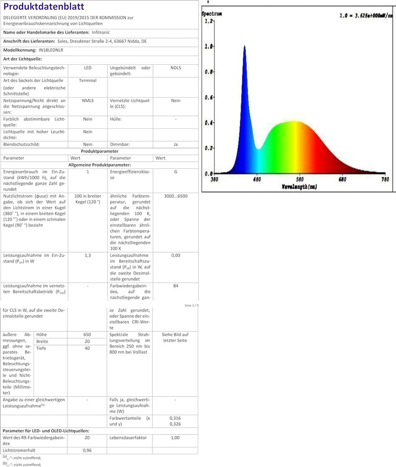 Infitronic IN18LEDNLR - 18 LEDs Wiederaufladbare Notenpultleuchte/Notenpultlampe/Klavierlampe/Lesela