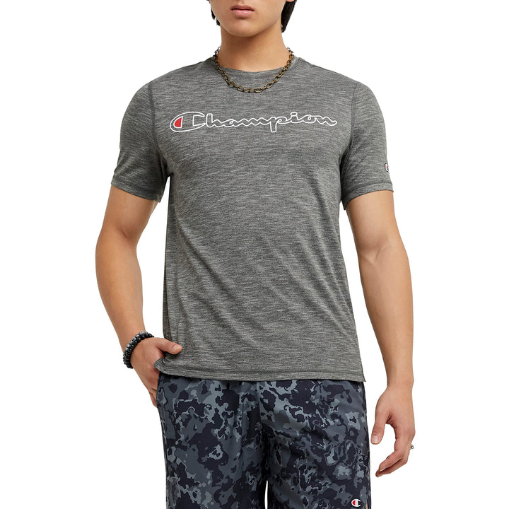 Champion Herren MVP Mesh Logo Graphic Tee Feuchtigkeitsableitendes T-Shirt S Railroad Grey Heather O