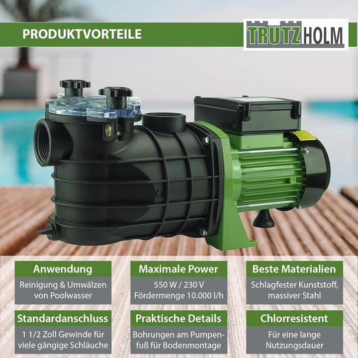 TRUTZHOLM Schwimmbadpumpe Poolpumpe Filterpumpe Umwälzpumpe Pumpe 550W 10.000 l/h oder 800W 15.000 l